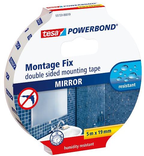 TESA Powerbond 5 m × 19 mm, kétoldalas ragasztószalag tükrökhöz, fehér