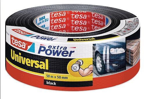 tesa Extra Power Universal, textil, fekete, 50m:50mm