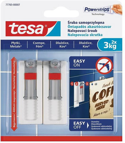 tesa Adjustable adhesive screw for tiles and metal 3kg - Adhesive Nail - Main image