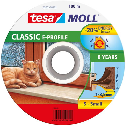 tesamoll® Rubber Seal, Brown, for Windows and Doors, E-profile, Drum of 100m - Window Seals - Main image