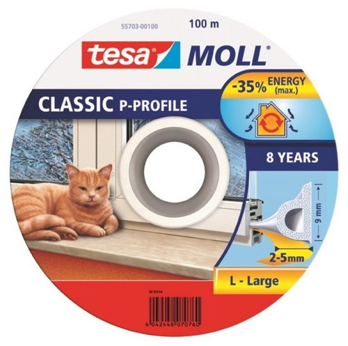 tesamoll® Rubber Seal, White, for Windows and Doors, P-profile, Drum of 100m - Window Seals - Main image