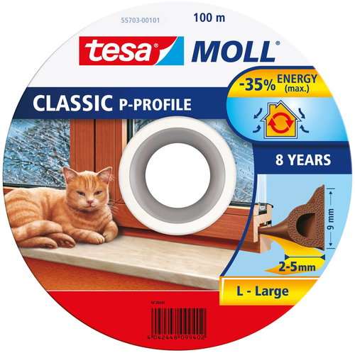 tesamoll® Rubber Seal, Brown, for Windows and Doors, P-profile, Drum of 100m - Window Seals - Main image