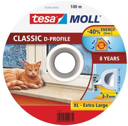 tesamoll® Rubber Seal, White, for Windows and Doors, D-profile, Drum of 100m - Window Seals - Main image