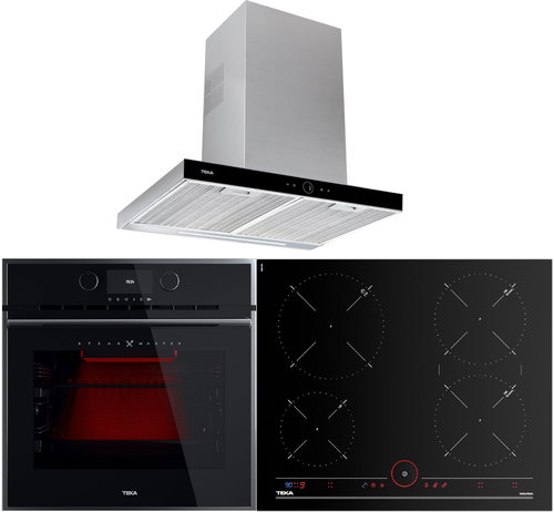 TEKA SteakMaster + TEKA iKnob IT 6450 + TEKA DLH 686 T Black - Oven, Cooktop & Kitchen Hood Set - Main image