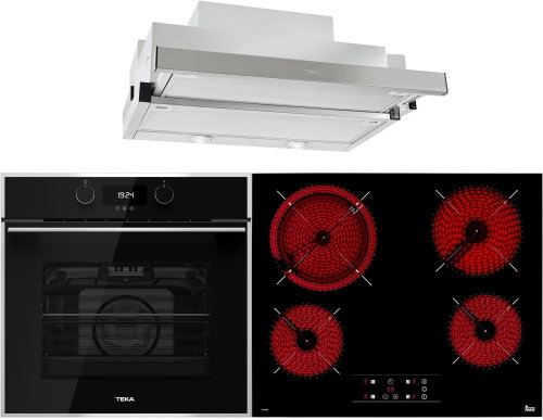 TEKA HLB 840 Black + TEKA TR 6420 + TEKA CNL 6610 SS - Oven, Cooktop & Kitchen Hood Set - Main image