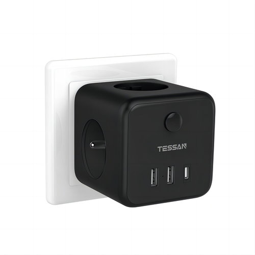 TESSAN Wall Scoket, 2x A+C (15W), 3x socket, black - Socket - Main image