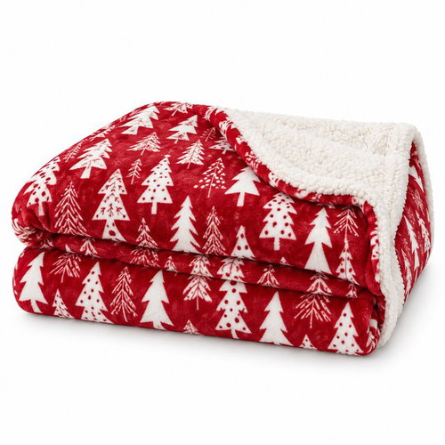 Textilomanie CHRISTMAS TREES Christmas micro-plush fleece blanket, red 200×220cm Main image Textilomanie CHRISTMAS TREES Christmas micro-plush fleece blanket, red 200×220cm - Blanket - Main image