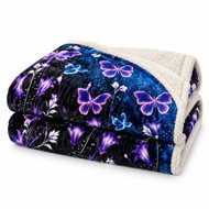 Textilomanie Mikroplyšová beránková deka VIOLET BUTTERFLY tmavě modrá 200 × 220 cm - Blanket