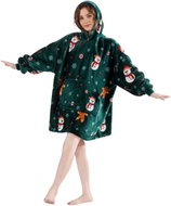 Textilomanie Beránková mikinová deka s rukávy a kapucí SNĚHULÁK A PERNÍČEK zelená - Wearable Blanket