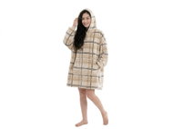 Textilomanie Beránková mikinová deka s rukávy a kapucí PLAID krémová - Wearable Blanket