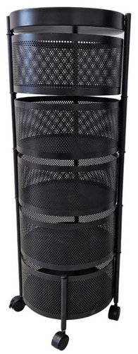 TEXTILOMANIE Round SZ33 Swivel shelf on wheels with 5 baskets, black - Shelving Unit - Main image