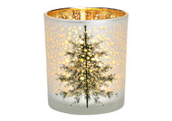 TEXTILOMANIA Glass candle holder Christmas Tree 10 cm white - Candlestick