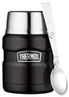 THERMOS Stainless King 0.47L Food Flask with Folding Spoon and Cup, Matte Black - Insulated Food Jar