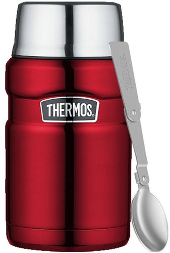 THERMOS Stainless King 0.71L Food Flask with Folding Spoon and Cup, Red - Insulated Food Jar - Main image