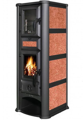 TIM SISTEM Lederata Plus ECO, red, 8,2 kW, flue 120 mm - Wood Stove - Main image