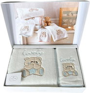 Tivolyo Home - Baby gift set LOVELY towel and bath towel, 2 pcs, white-blue embroidery - Towel Set