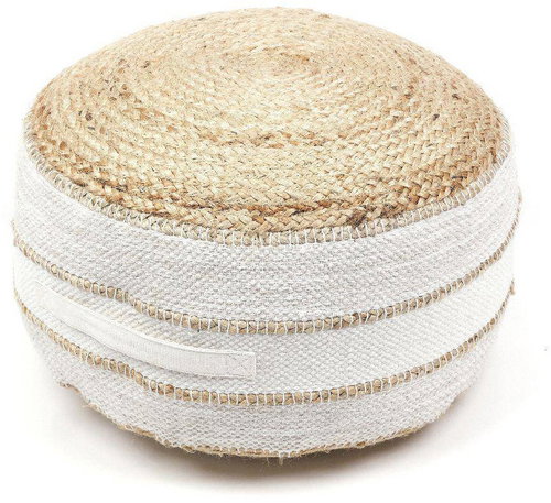 Today Round stool INDIES, jute and cotton, diameter 50 cm, white - Ottoman - Main image