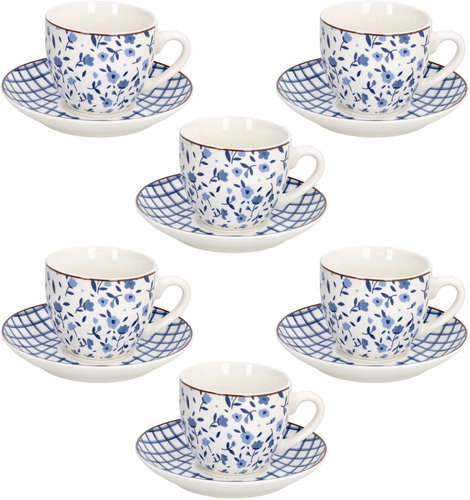 Tognana COTTAGE Blue and White Tea Cups with Saucers, 200ml, Set of 6 - Set of Cups - Main image