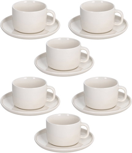 Tognana EDGE BIANCO White Tea Cups and Saucers Set of 6, 220ml - Set of Cups - Main image
