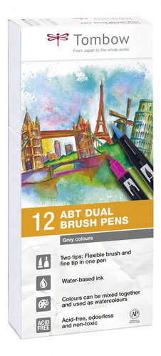TOMBOW ABT Dual Brush Pen Grey tone, double-sided, 12 pcs - Felt Tip Pens - Main image