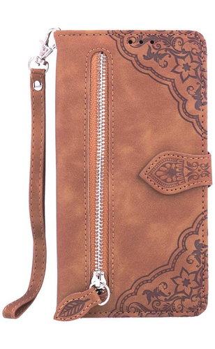 TopQ Pouzdro Samsung A54 5G knížkové se zipem hnědé 110467 - Phone Case - Main image
