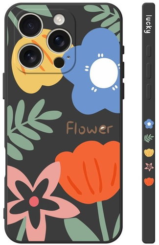 TopQ Cover Design iPhone 16 Pro Max Painted Flowers Black 130794 - Phone Cover - Main image