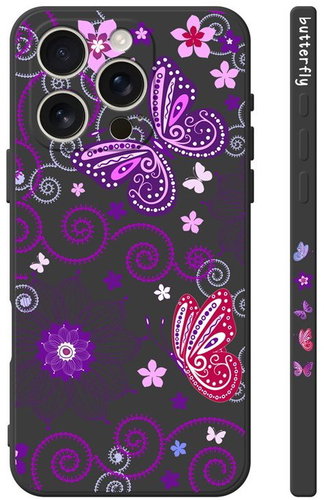 TopQ Cover Design iPhone 16 Pro Purple Butterflies Black 130747 - Phone Cover - Main image