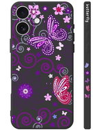 TopQ Cover Design iPhone 16 Purple Butterflies Black 130737 - Phone Cover