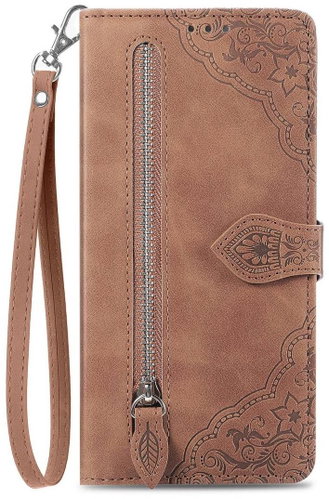 TopQ Xiaomi Redmi Note 13 book case with zipper brown 121876 - Phone Case - Main image