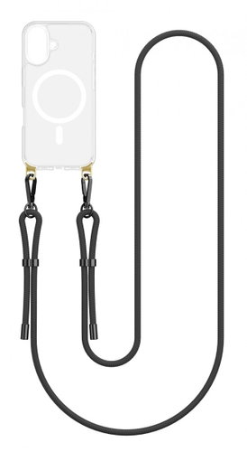 TopQ Cover Strap Mag iPhone 16 with black cord transparent 131059 - Phone Cover - Main image