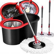 TopKing 360° Rotary Mop 3 in 1 with Bucket on Wheels, Drain Valve and Detergent Bottle - Mop