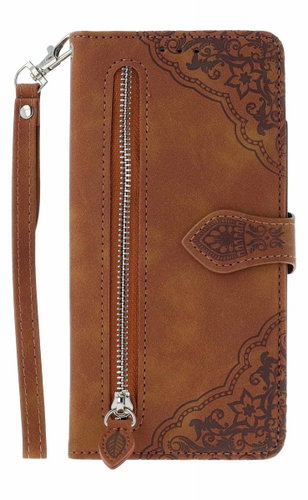 TopQ Xiaomi Redmi Note 14 5G book case with zipper brown 136677 - Phone Case - Main image