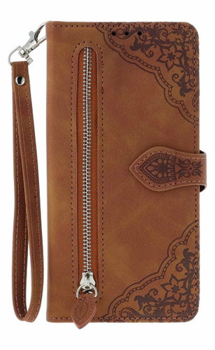TopQ Xiaomi Redmi Note 14 Pro book case with zipper brown 136781 - Phone Case - Main image