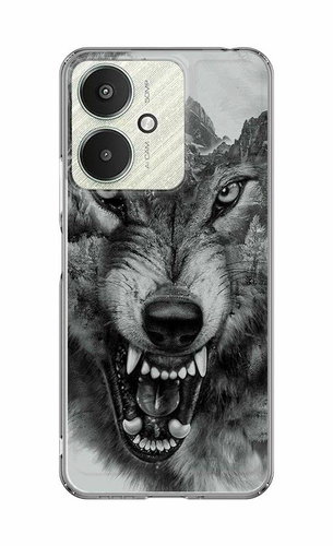 TopQ Image Xiaomi Redmi 13C 5G Image solid Black and white wolf 126664 - Phone Cover - Main image