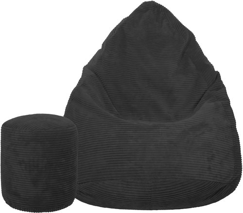 TopKing Seat bag + footrest XL corduroy Lincoln, black, 125 cm - Bean Bag - Main image