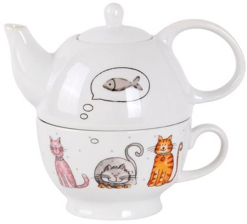 Toro 470ml Teapot with Cup, Cat motif - Tea For One - Main image