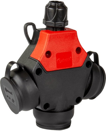 TP electric 1 × 16 A / IP54 - Rubber three-way switch, three-phase, French sockets 250 V, red - Socket - Main image