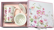 HOME ELEMENTS Porcelain Mug with Strainer and Lid - Pink Flowers - Mug