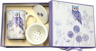 HOME ELEMENTS Porcelain Mug with Strainer and Lid - Purple Owl - Mug