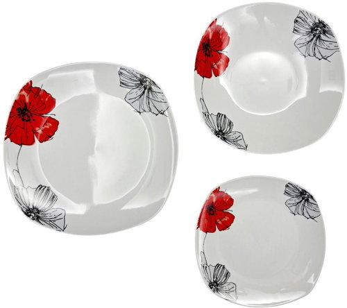 Home elements Porcelain dinner service, 18 pieces, poppies - Set of Plates - Main image