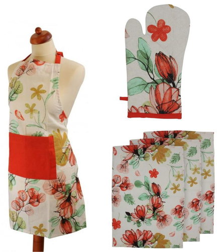 Home Elements Sweet Home kitchen set - apron, potholder with magnet, 3 tea towels - Apron - Main image