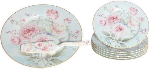 Home Elements Dortový set: dortový talíř, 6× talíř, dortová lžíce, Růže - Servírovací sada - Hlavní obrázek