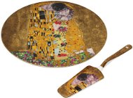 Servírovacia sada Home Elements Porcelánový okrúhly tanier na tortu s lyžicou – Klimt, Bozk zlatý - Servírovací sada