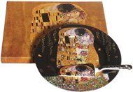 Serving Set Home Elements Porcelánový talíř se lžící na dort Klimt Polibek tmavý - Servírovací sada