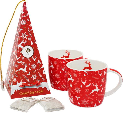 Home Elements Gift set of black tea Rose and two mugs 300ml, Deer - Mug - Main image