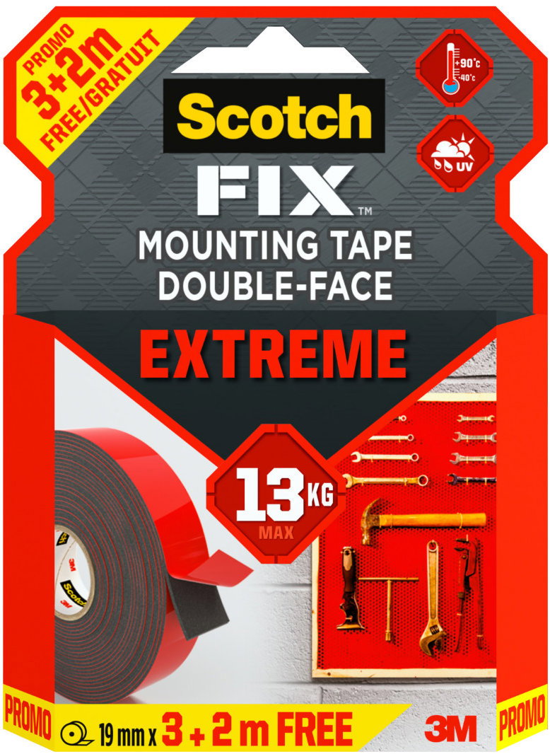 3M Scotch-FIX™ Szupererős kétoldalas rögzítőszalag PT1100-193+20, 19 mm × 3 + 2 m