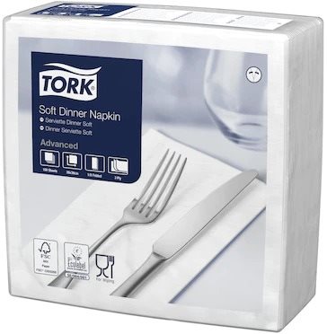 Tork ubrousky večeře, bílé, 3-vrstvé, 39 × 39 cm, 100 ks - Paper Napkins - Main image