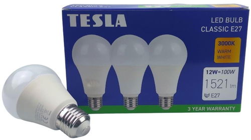 Tesla - LED žárovka BULB E27, 12W, 230V, 1521lm, 25 000h, 3000K teplá bílá 220st, 3 pack - LED žárovka - Hlavní obrázek
