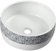 SAPHO PRIORI keramické umyvadlo, průměr 41 cm, 15 cm, bílá s modrým vzorem                           - Umyvadlo