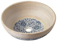 SAPHO PRIORI keramické umyvadlo, průměr 41 cm, béžová s modrým vzorem                                - Umyvadlo
